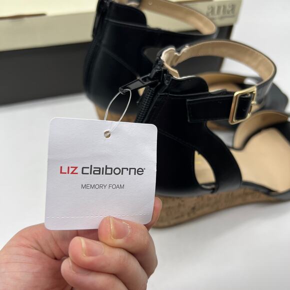 Liz Claiborne Womens Octavia Wedge Sandals Black Size 11M - Picture 5 of 12
